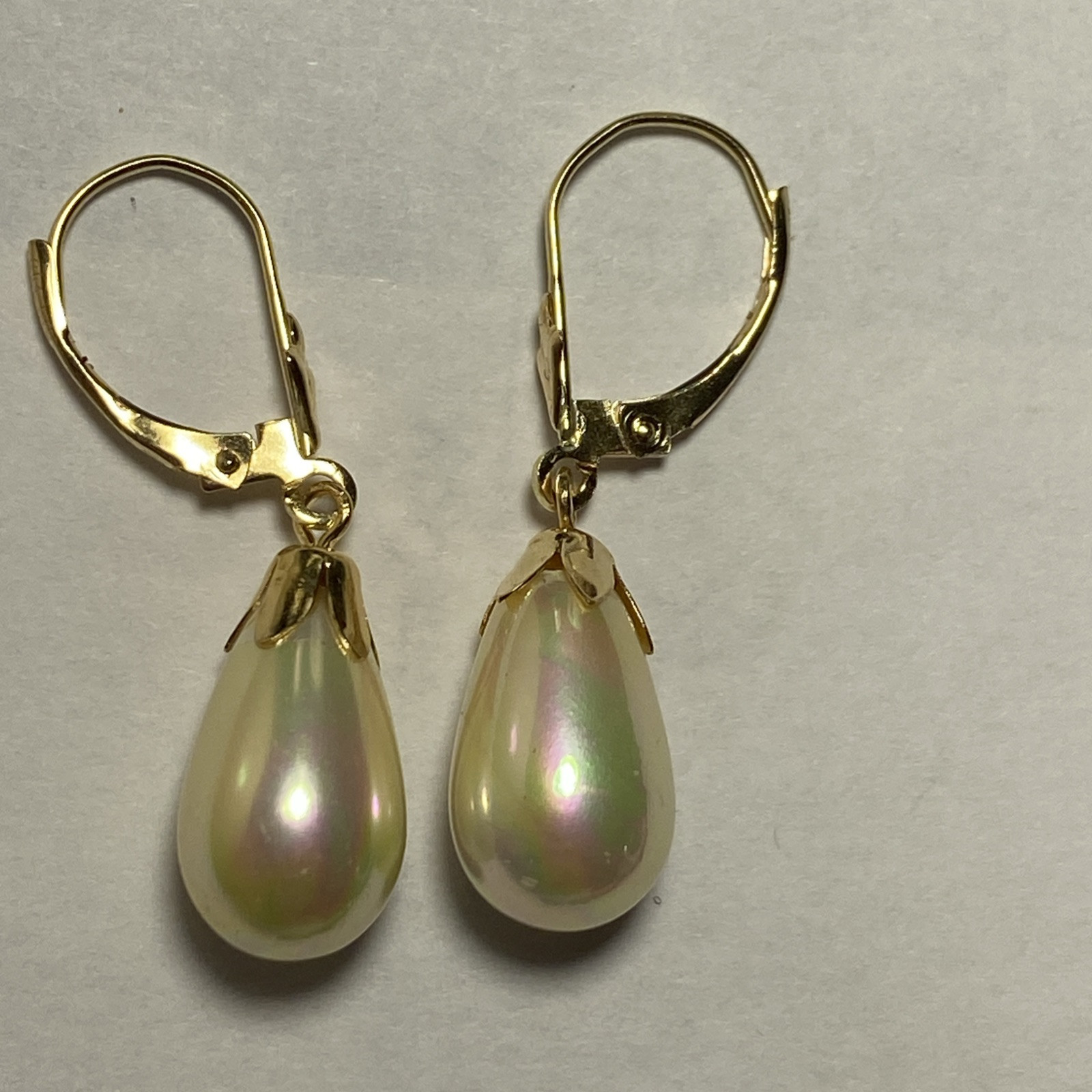 Earrings Pierced 14K Lever Back Majorca Broilette Fax Pearls Iridescent Unused