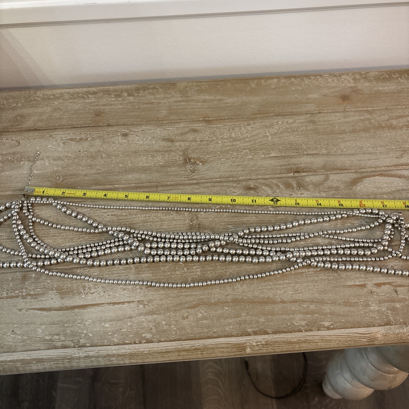 Vintage Gray Silver Layered Multi-Strand Faux Pearl Statement Necklace 17”