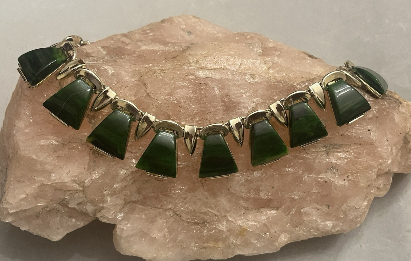 Vintage CHAREL Spinach Green Bakelite, Egyptian Revival, Necklace, Simi Tested!