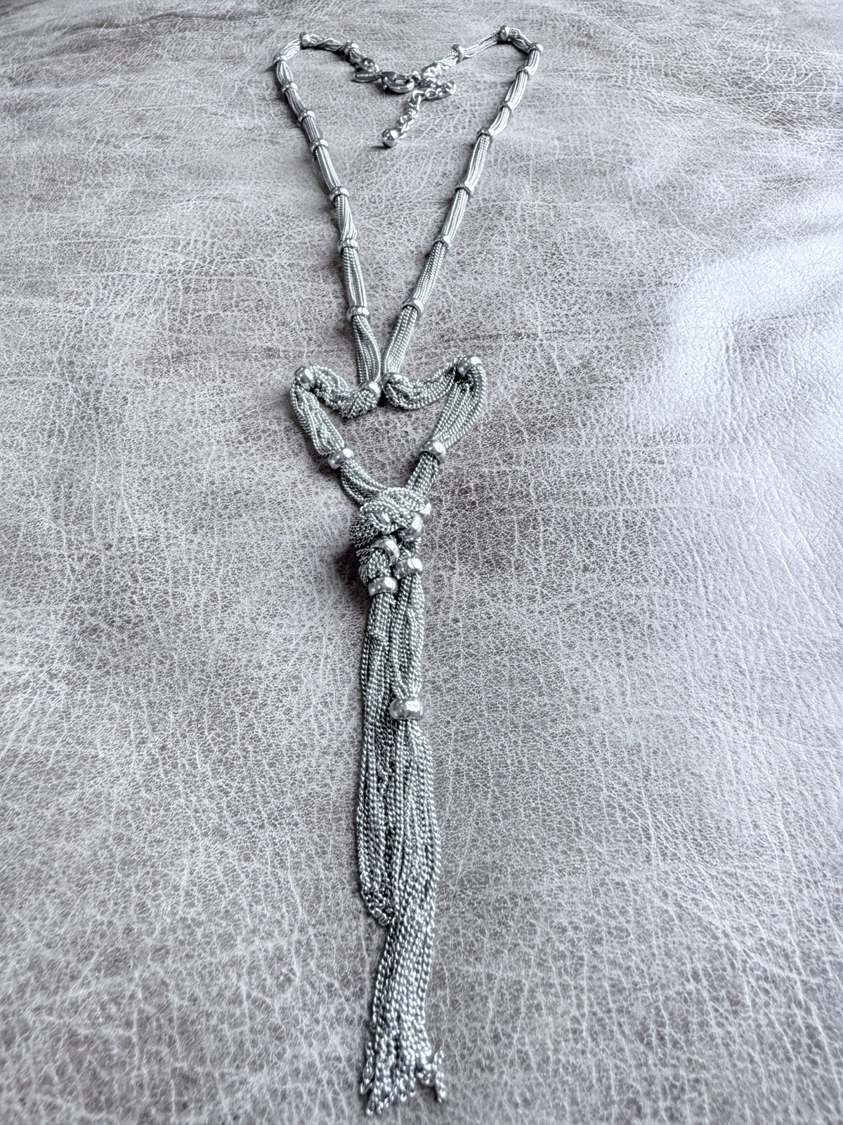 Y2K Vintage Signed Chico’s Y-Drop Necklace Silver Tone Slinky Fidget-Friendly