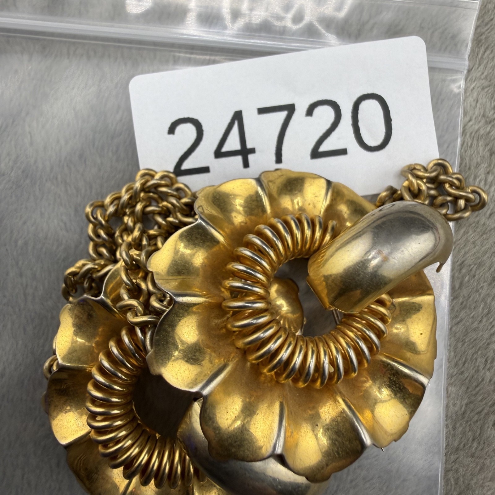 Vintage Double Brooch Set Chatelaine Gold Tone Chain