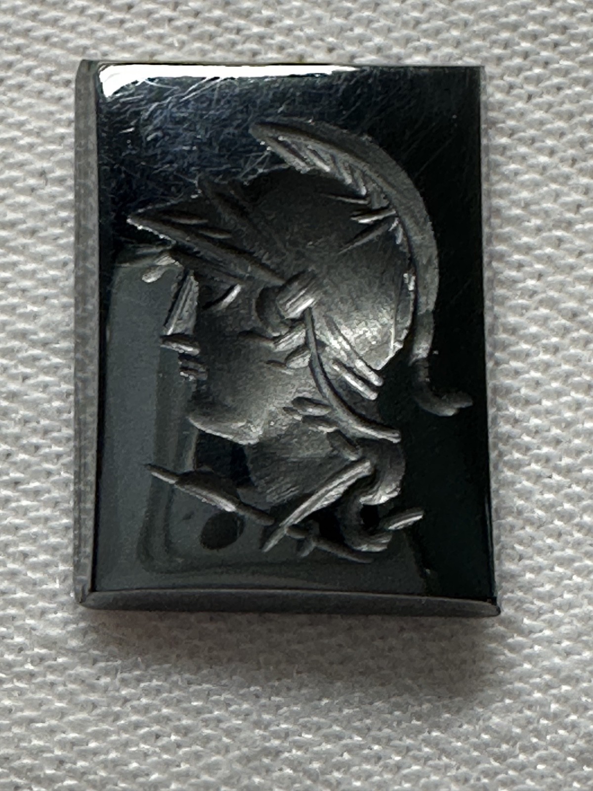 VINTAGE INTAGLIO WARRIOR ON METALLIC BLACK (HEMATITE?) LOOSE RECTANGLE N338