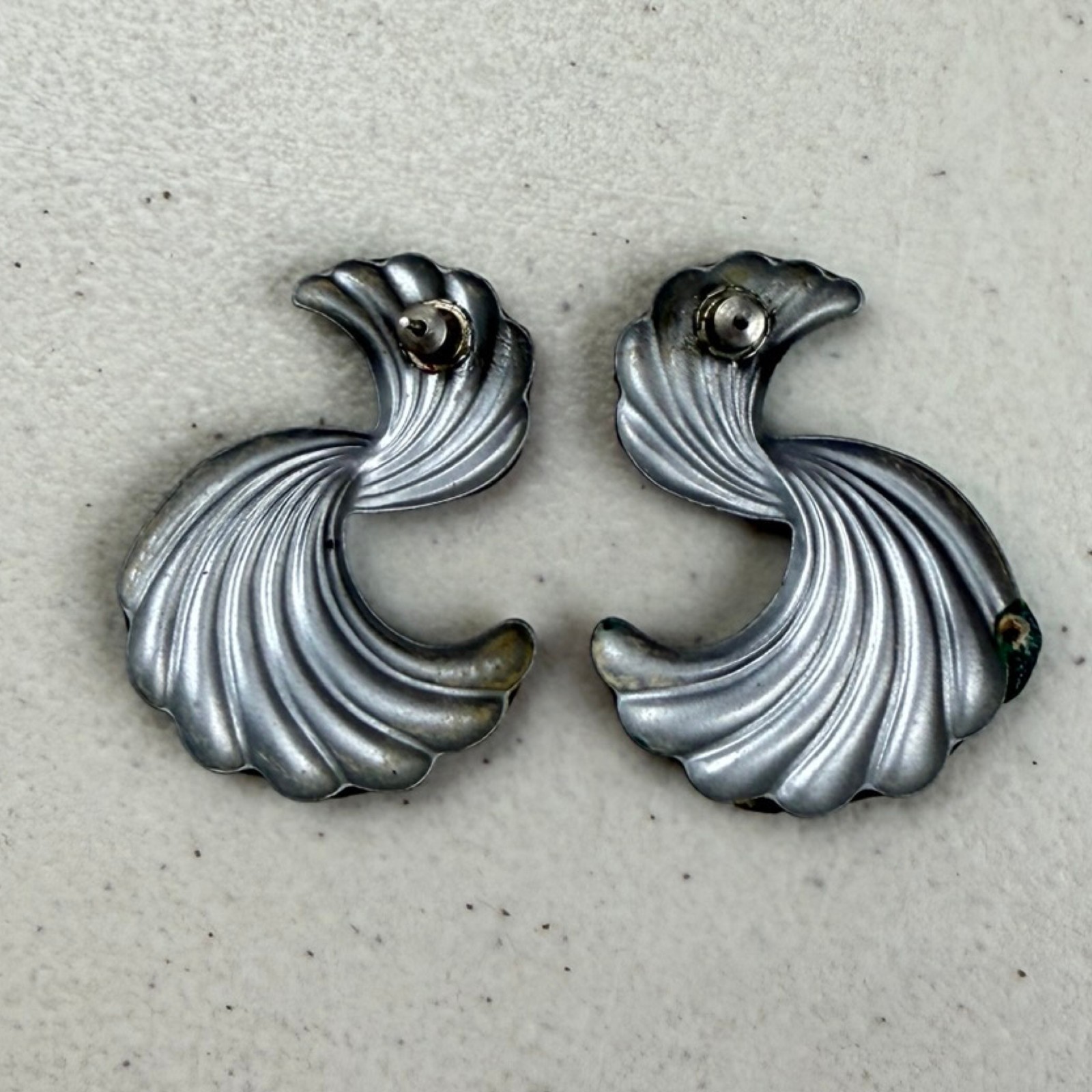 Vintage Rainbow Earrings 1990s Swirl Thin Enamel Colorful Pierced Earrings
