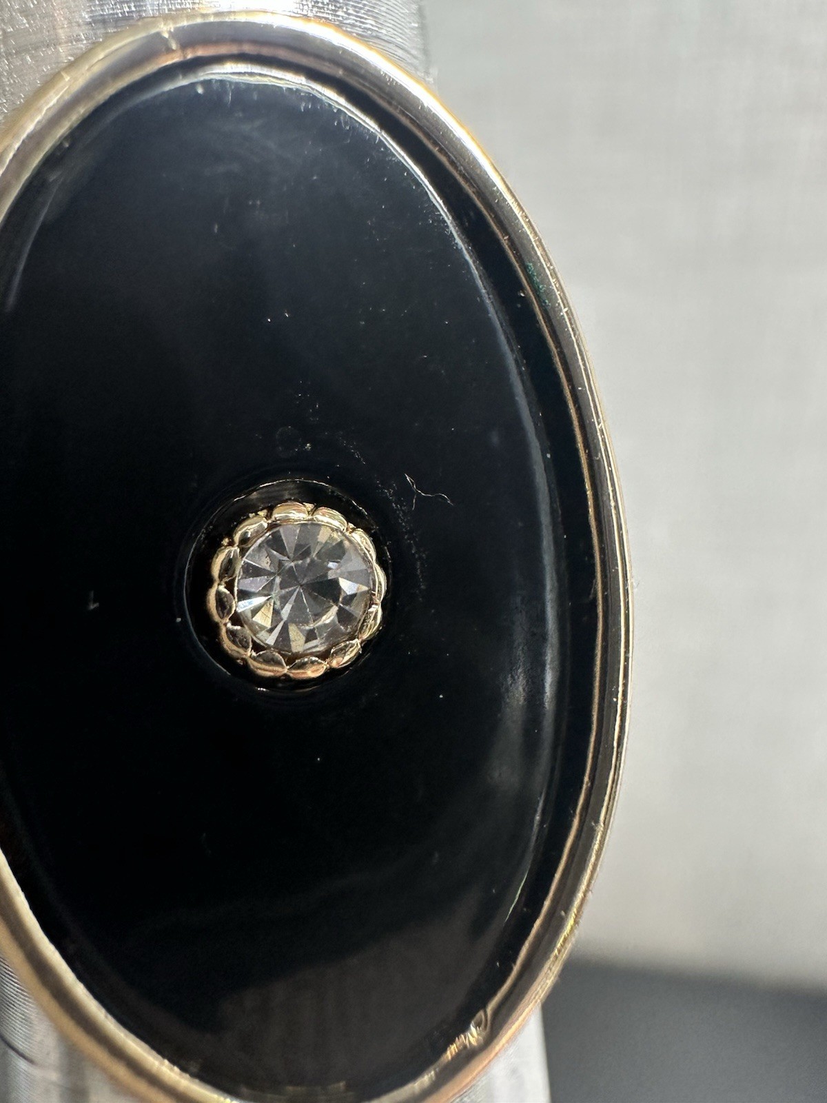 Faux Black Onyx Size 6.5 Gold Tone Clear Stone
