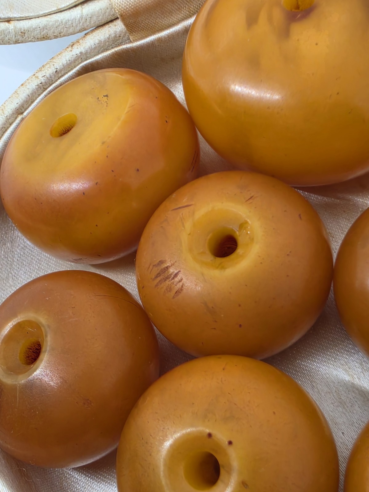 Rare Antique Large Butterscotch Bakelite Faturan Beads For Necklace