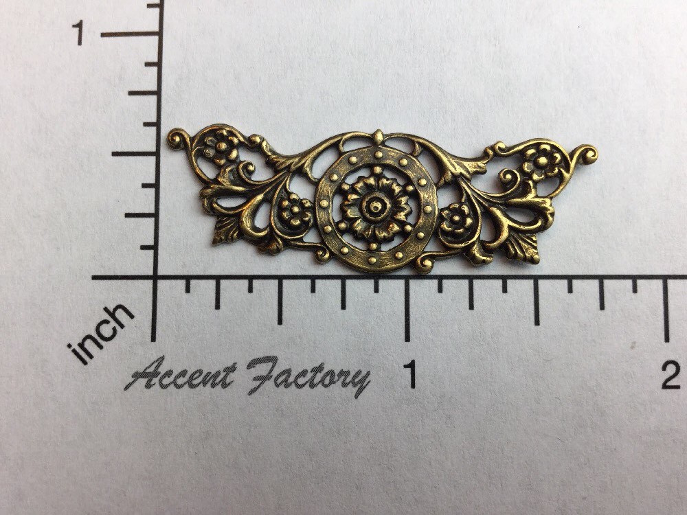 13333 Brass Oxidized Floral Victorian Filigree Brass Jewelry Finding