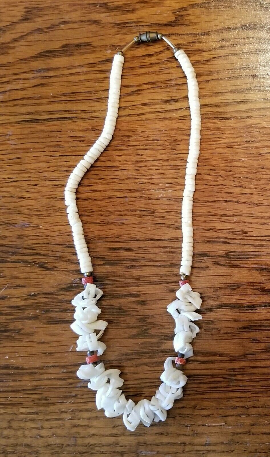 VTG Necklace 17″ Long Puka Shell Sponge Coral Heishi Beads & Shell Pieces Beachy