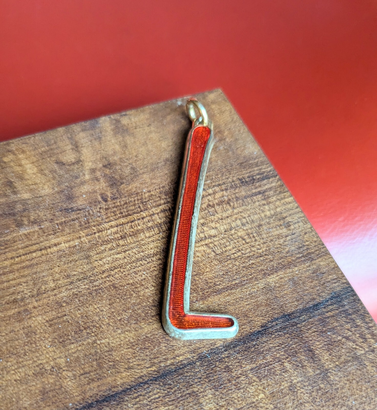 Hallmark 4″ Charm Letter L Initial Pendant Ornament Gold Tone RED Enamel