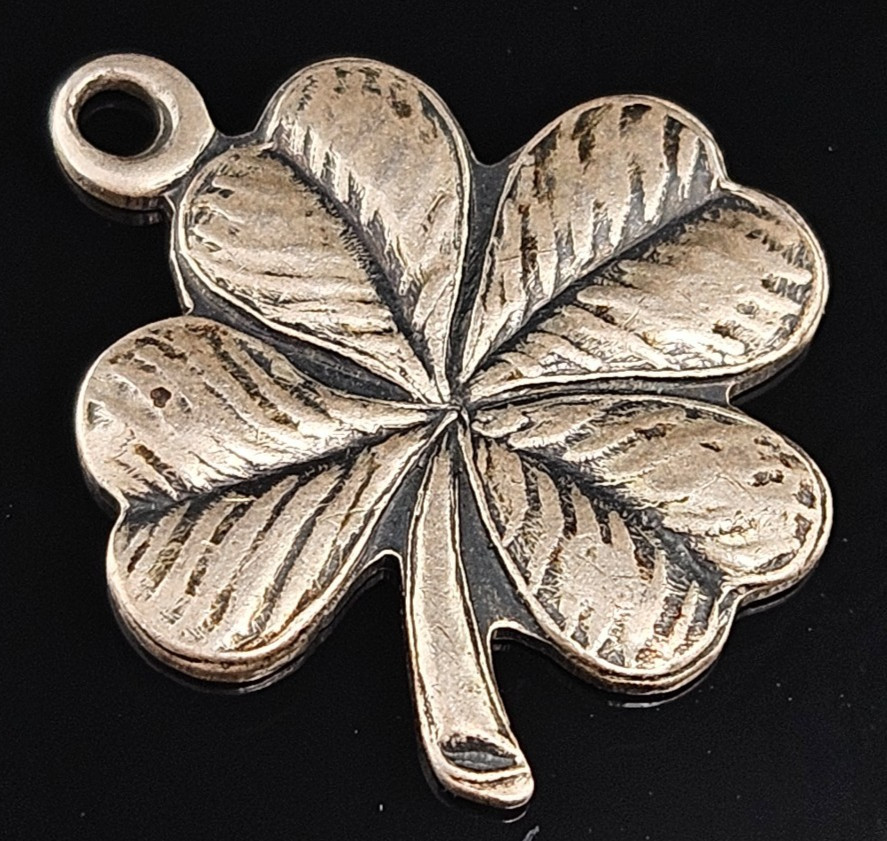 Sterling Silver FOUR LEAF CLOVER Charm Pendant Lucky Charm Vintage