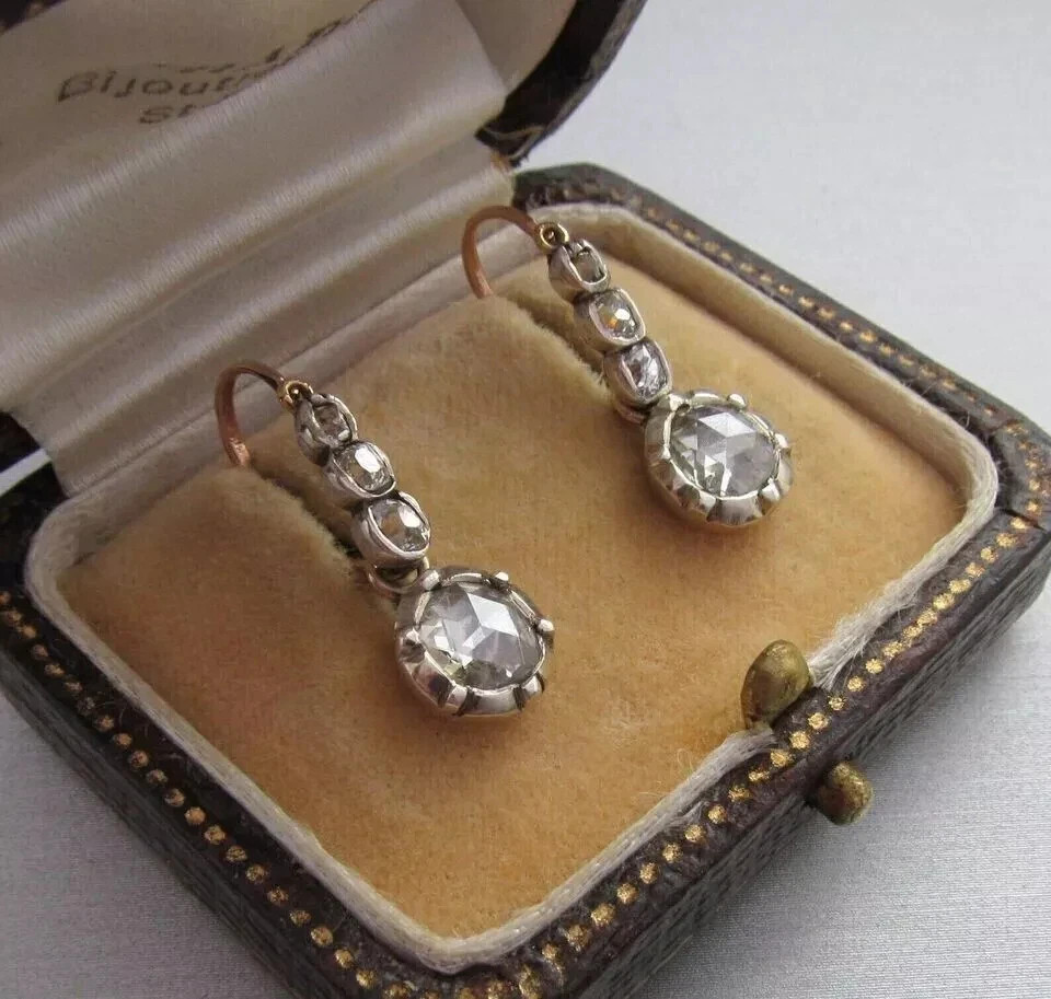 Art Deco Style Round Cut Lab Created Diamond Wedding 14K White Gold FN Earrings