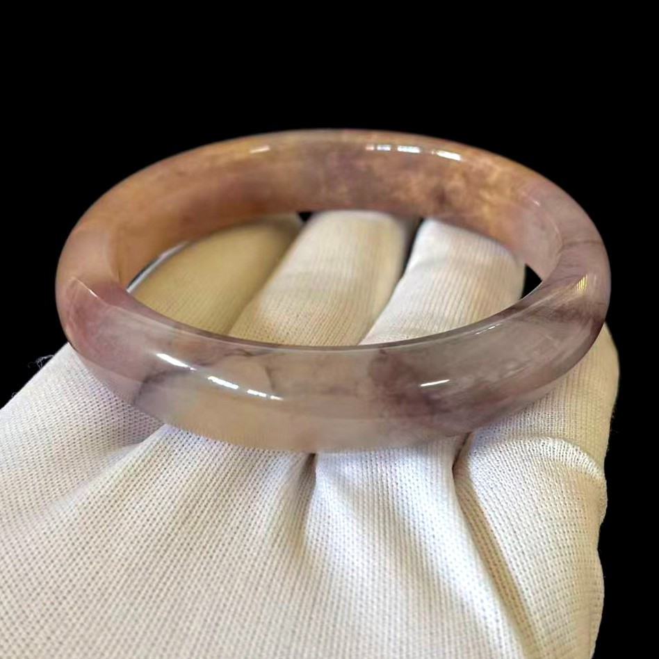 Landscape Natural Jade Bracelet Bangle, Width 14 mm, Inner Perimeter 7.4 inch