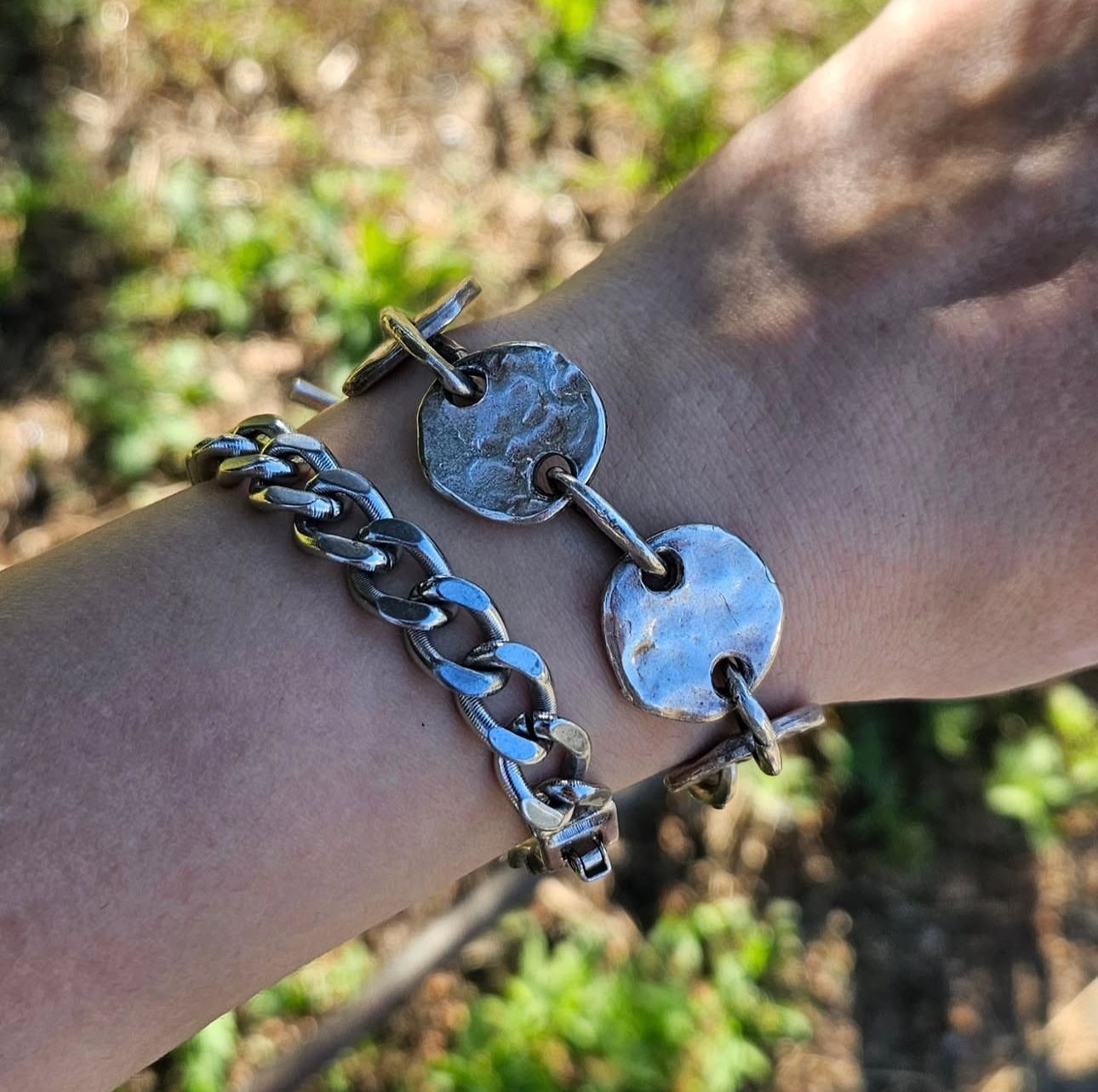Vintage Monet Silver Tone Chain Bracelet (19cm) & Biche de Bere Brutalist (20cm)