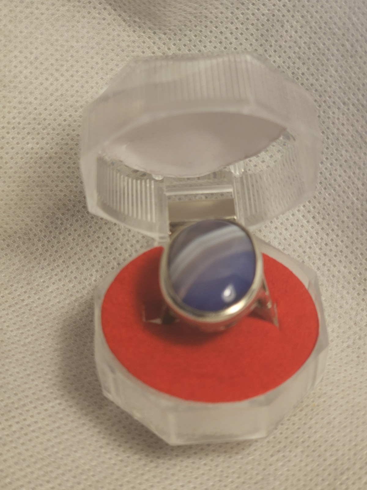 Vintage Sterling Silver Blue Striped Agate Stone Ring Size – US 7 -UK 0