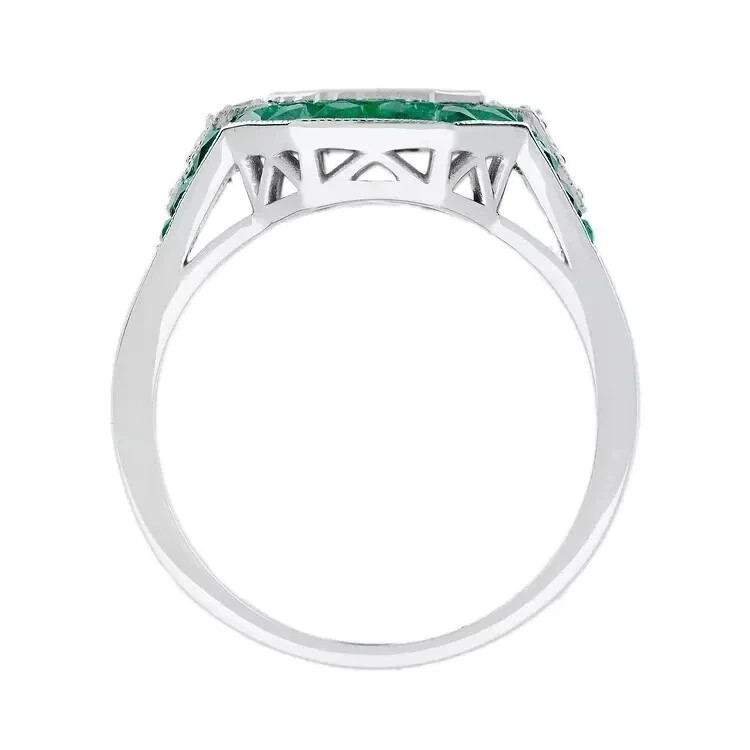 3Ct Art Deco Vintage Lab Created Diamond & Emerald 14K White Gold Plated Ring