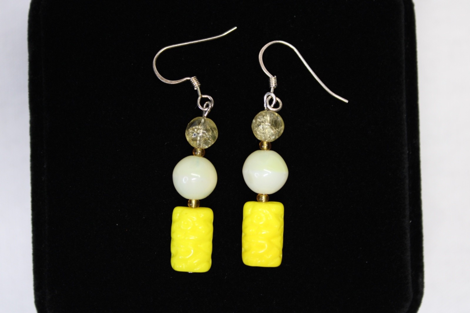 Vintage Yellow Multi Strand Beaded Necklace Earrings Set Art Deco Czech Style