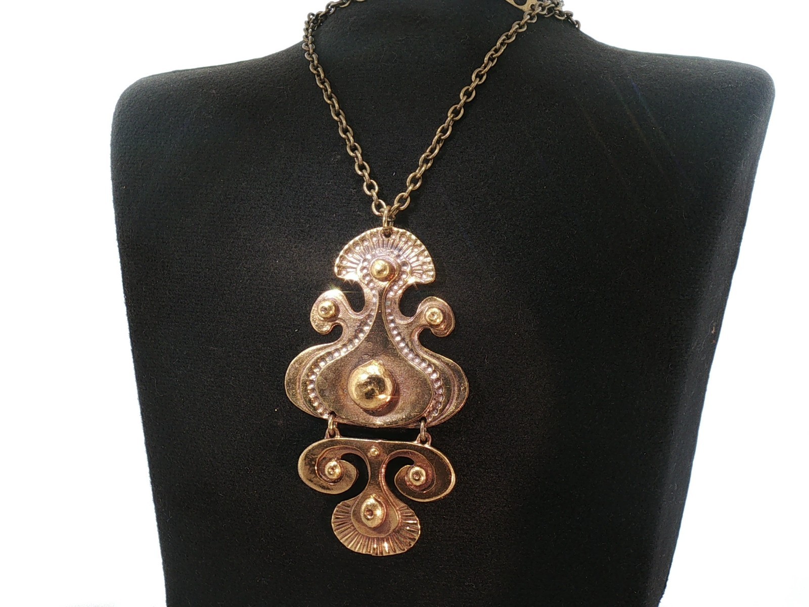 Vintage Seppo Tamminen Finland Modernist Necklace Signed Bronze Abstract Pendant