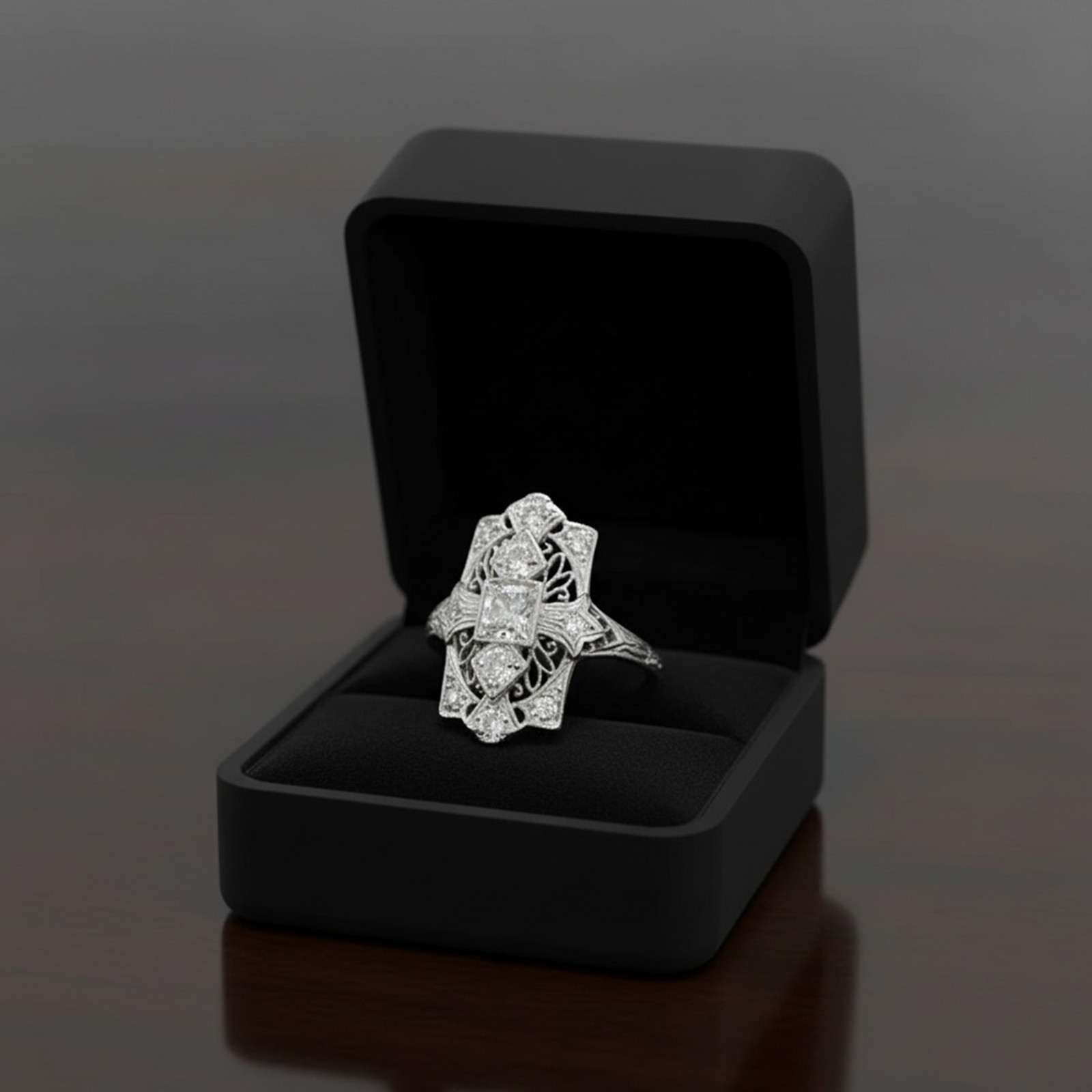 Antique Art Deco Edwardian Ring Vintage Inspired Openwork Engagement Ring