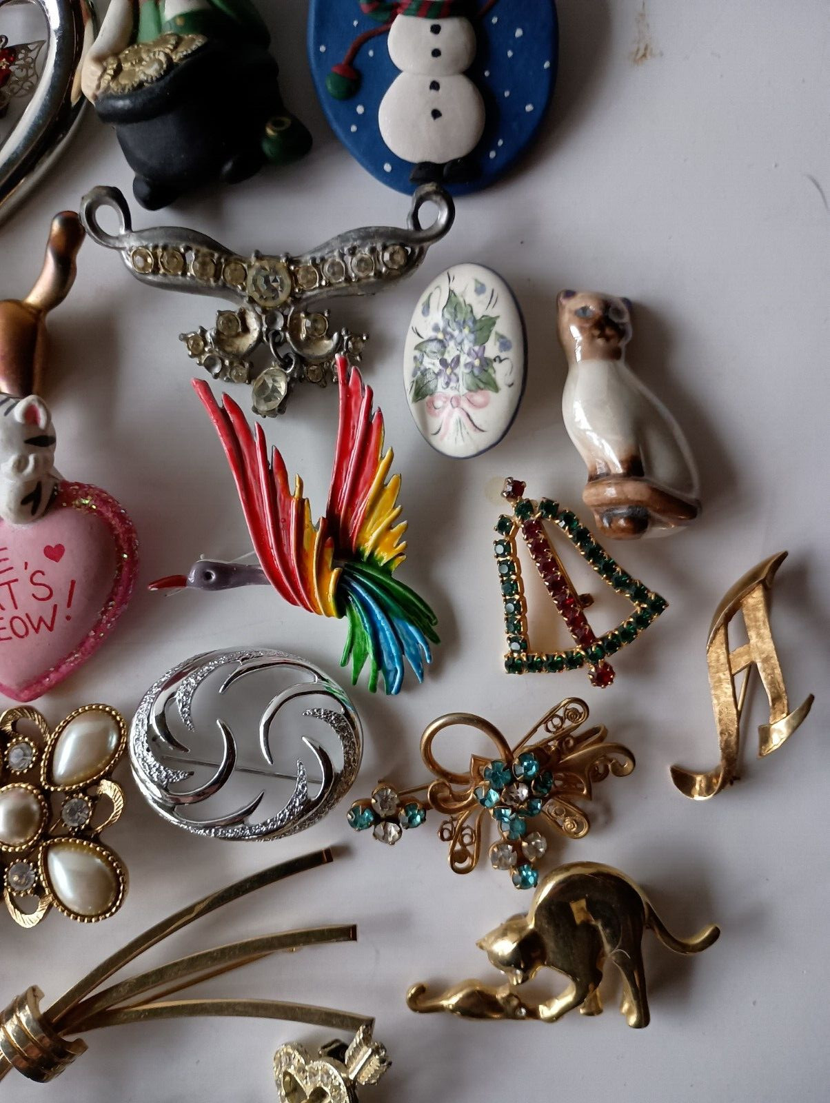 Brooch Lot Jewelry Pins Glass Plastic Signed Metal 925 Repair Craft Harvest