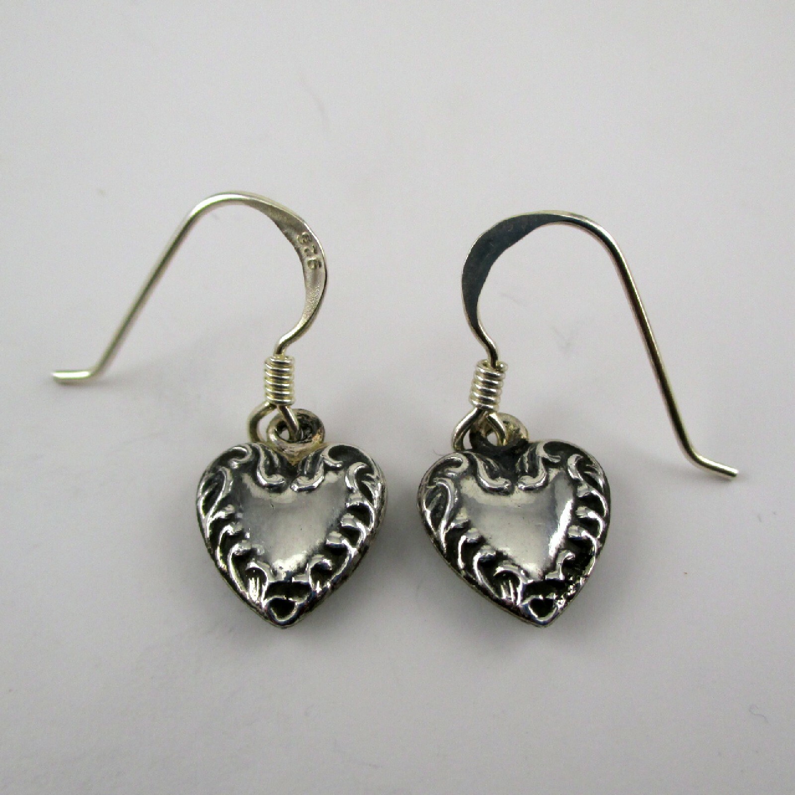 Sterling Silver PUFFY HEART Dangle Earrings DROP Brown County Silver VINTAGE New