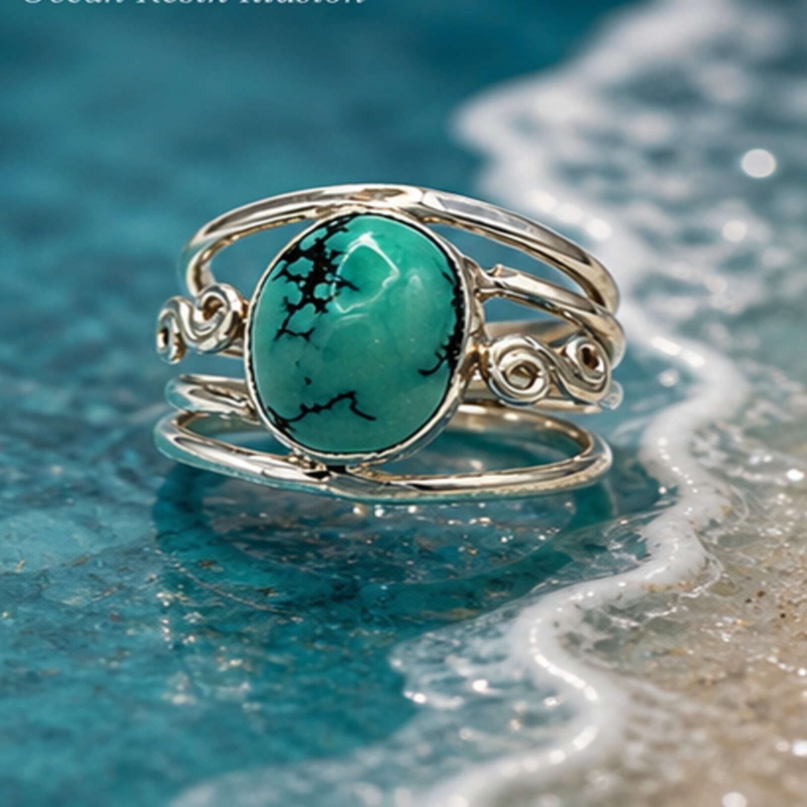Turquoise Ring Sterling Silver Boho Oval Gemstone Multi Band Bypass 925