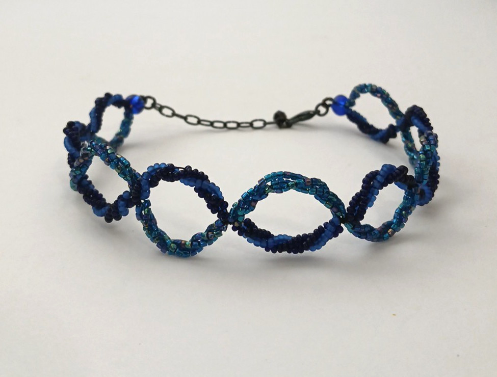 Vintage Czech Republic Choker Necklace Blue Beads Infinity 90s Y2K