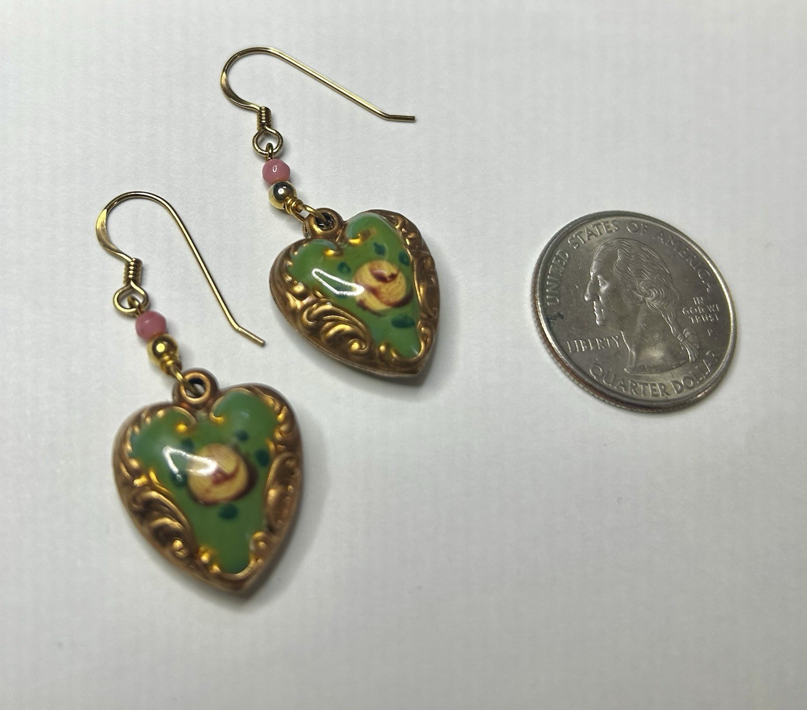 VTG Puffy Heart Charm Earrings , Enamel Earrings, Hand Painted Lucy Isaacs