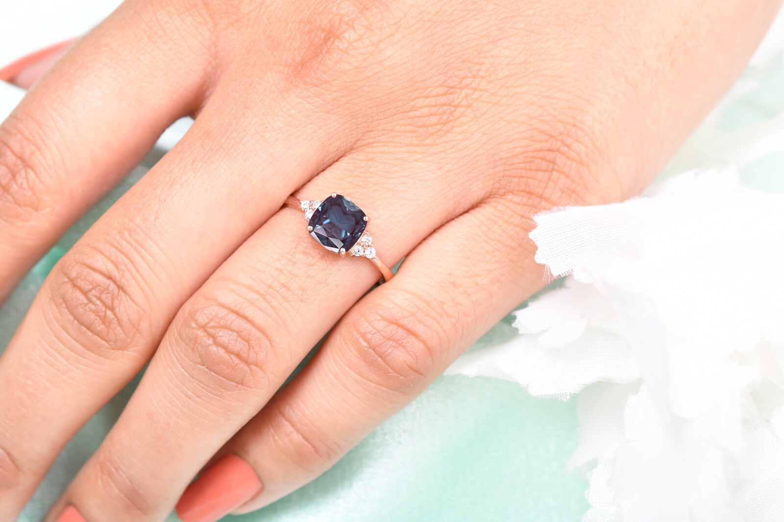 Cushion Alexandrite Engagement Ring Anniversary Birthday Gift For Her Women Ring
