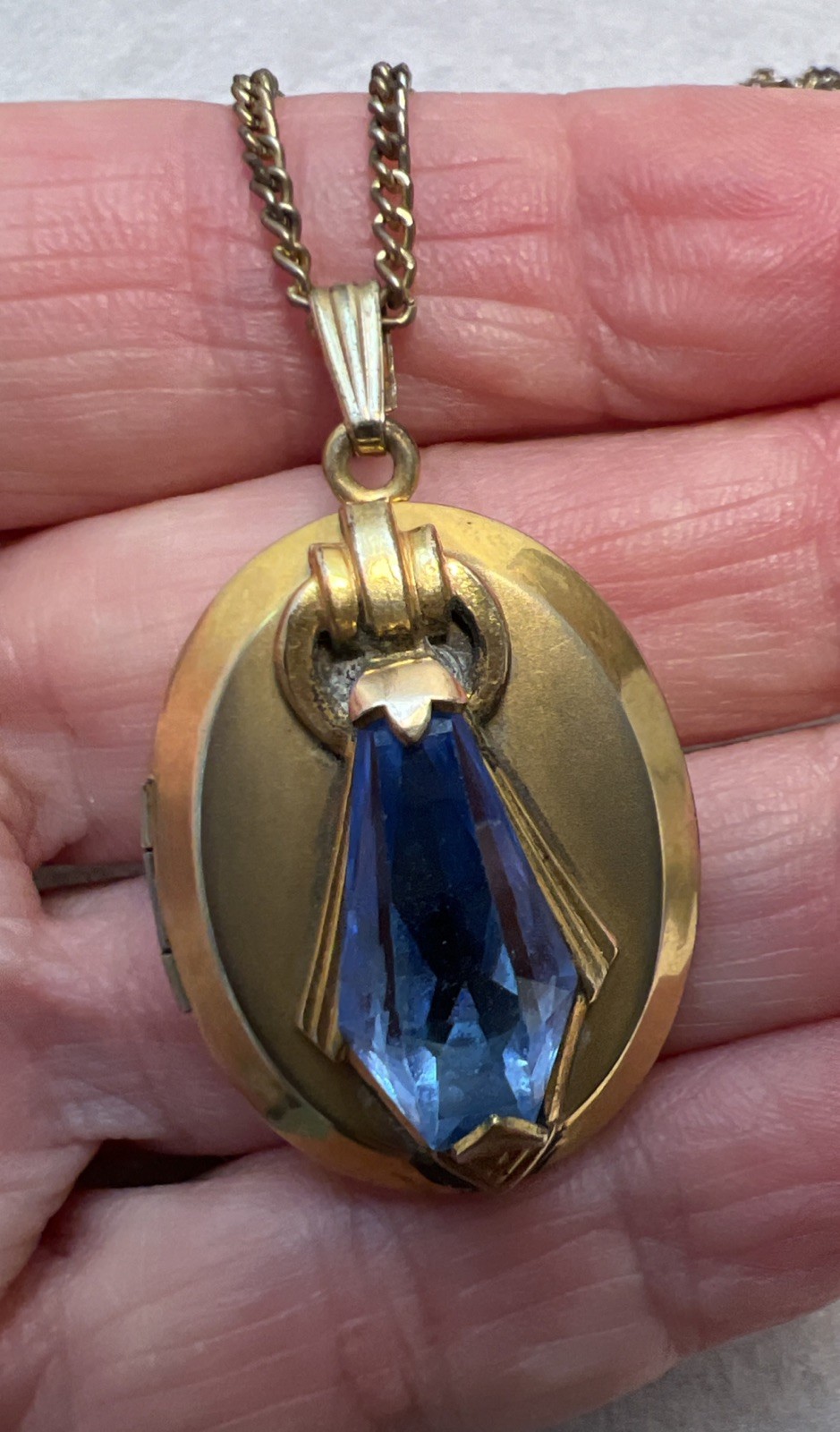 Antique Edwardian Gold Filled Or Gold Plated Fancy Faceted Stone Locket Necklace