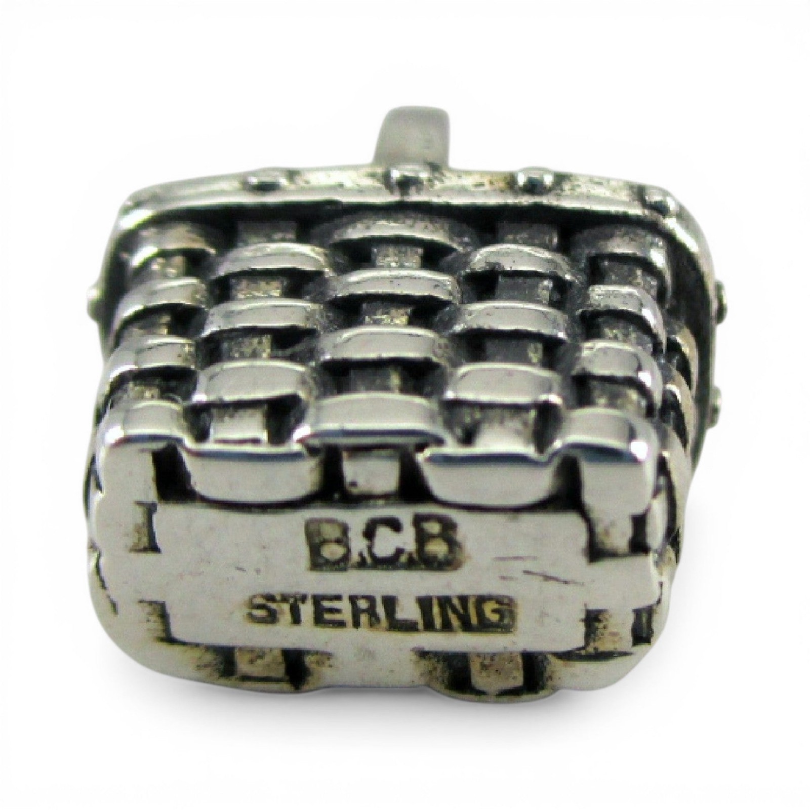 Sterling Silver MINI Market BASKET Charm for Bracelet MINIATURE Brown County