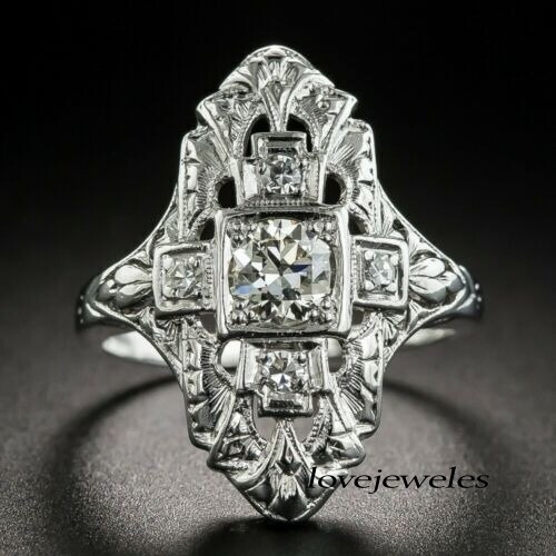 Vintage Art Deco 2.55CT Lab-Created Round Cut Diamond Ring 14K White Gold Finish