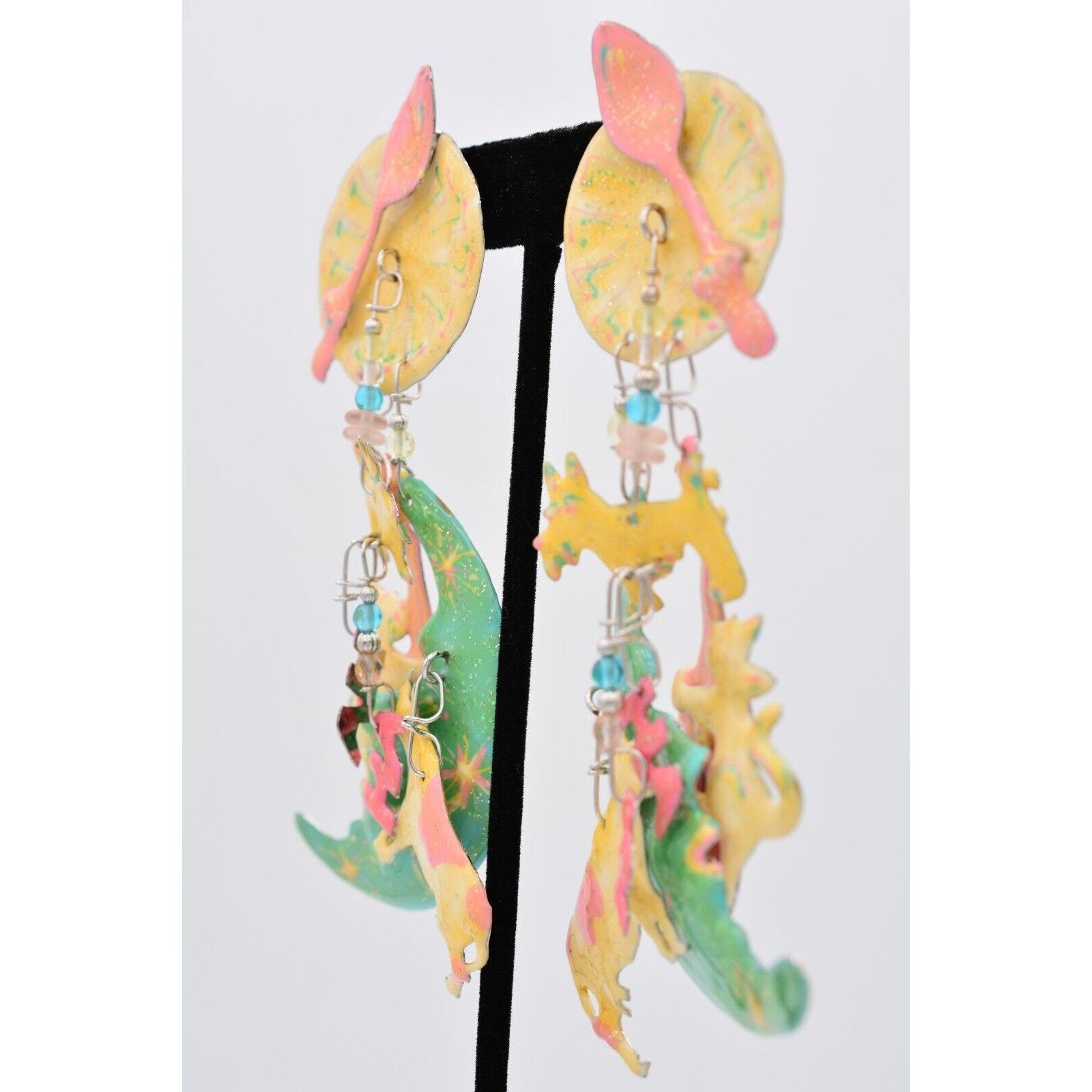 Lunch At The Ritz Vintage Hey Diddle Earrings Dangle Pierced 1980s Signed CARD