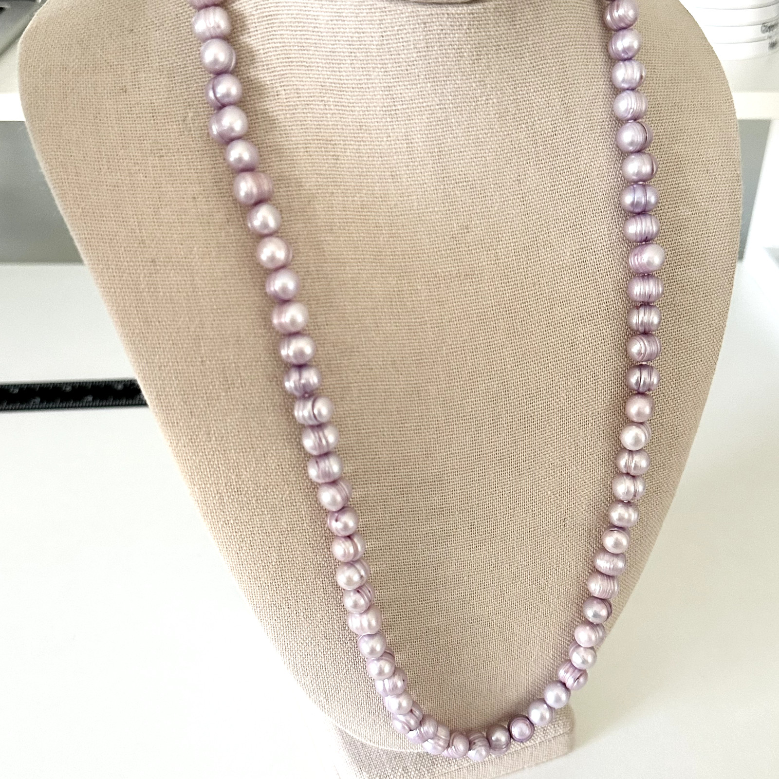 Ladies Genuine Real Pearl Purple Lavender Dyed Long Chunky Strand Necklace 36″