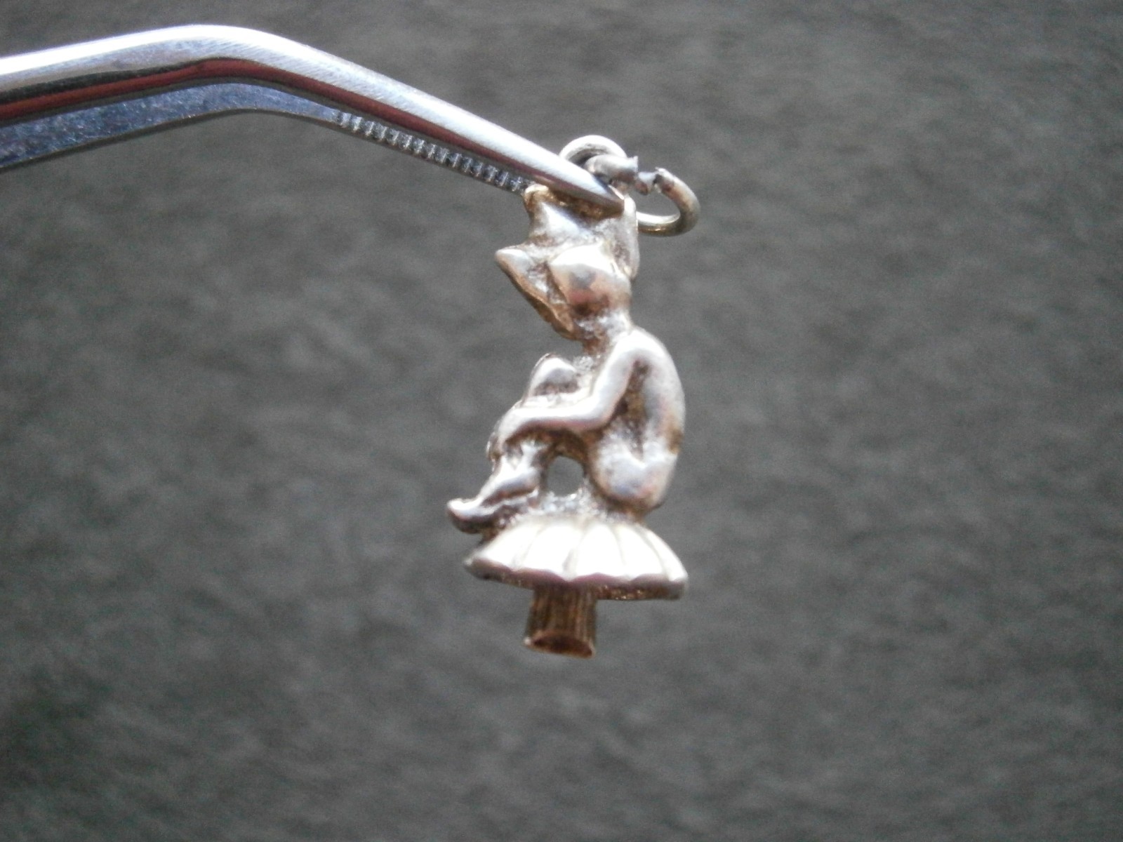 Cornish Piskie Pixie on Toadstool Vintage Sterling Silver Bracelet Charm 2.0g
