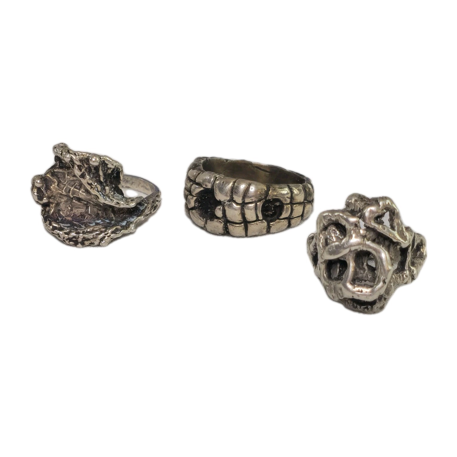 3 Sterling Silver 925 Vintage Rings 27 Grams Brutalist Handmade Unset Blanks