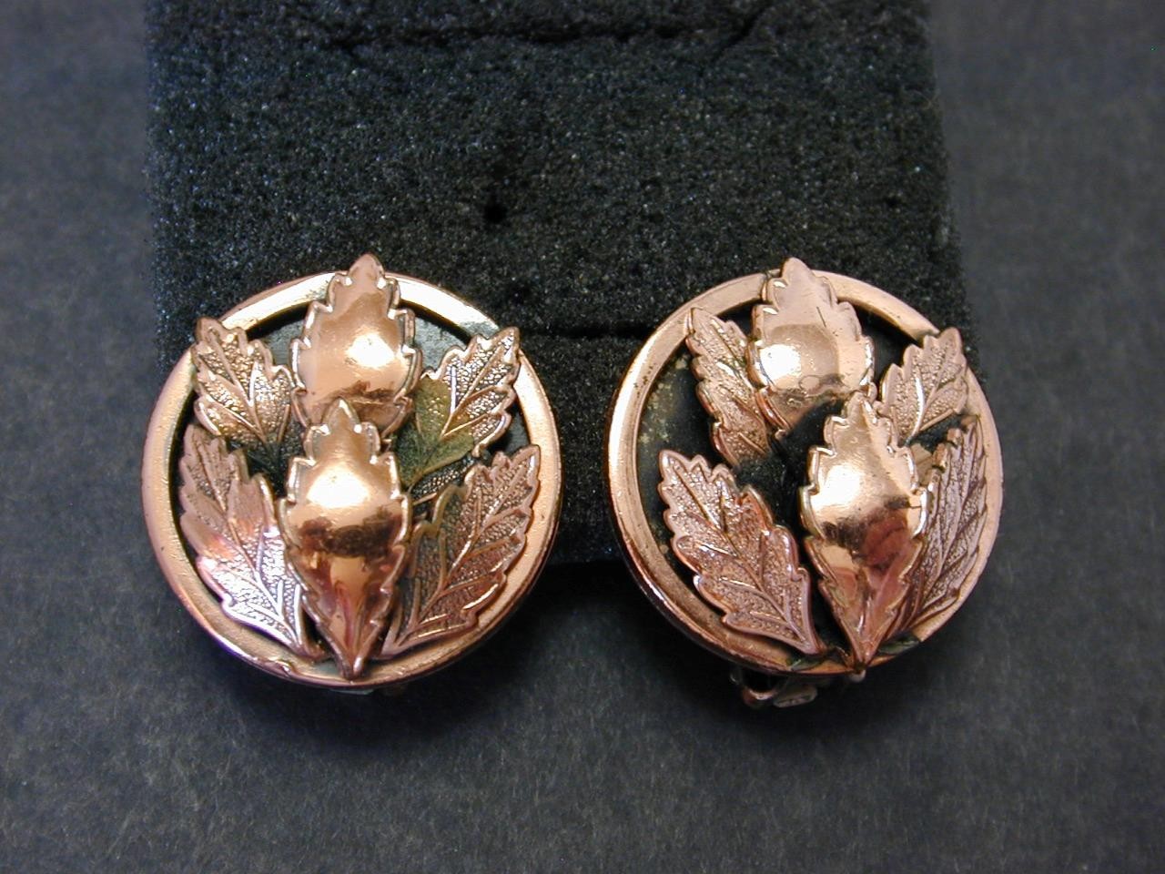 Vintage Renoir Copper MCM Round Leaves Statement Clip on Earrings Designer