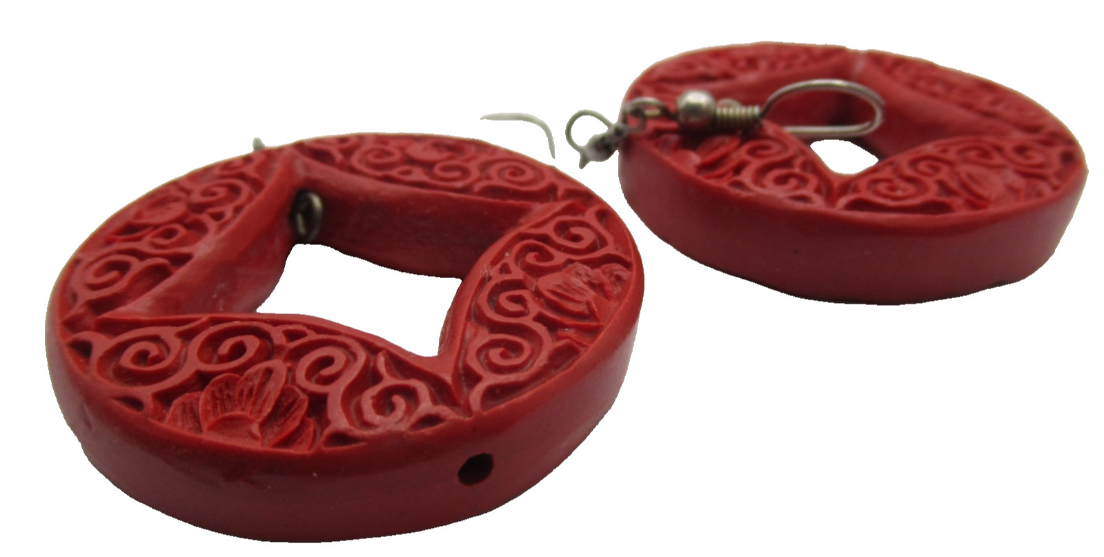 Red Cinnabar Hoop Vintage Pierced Earrings Chunky