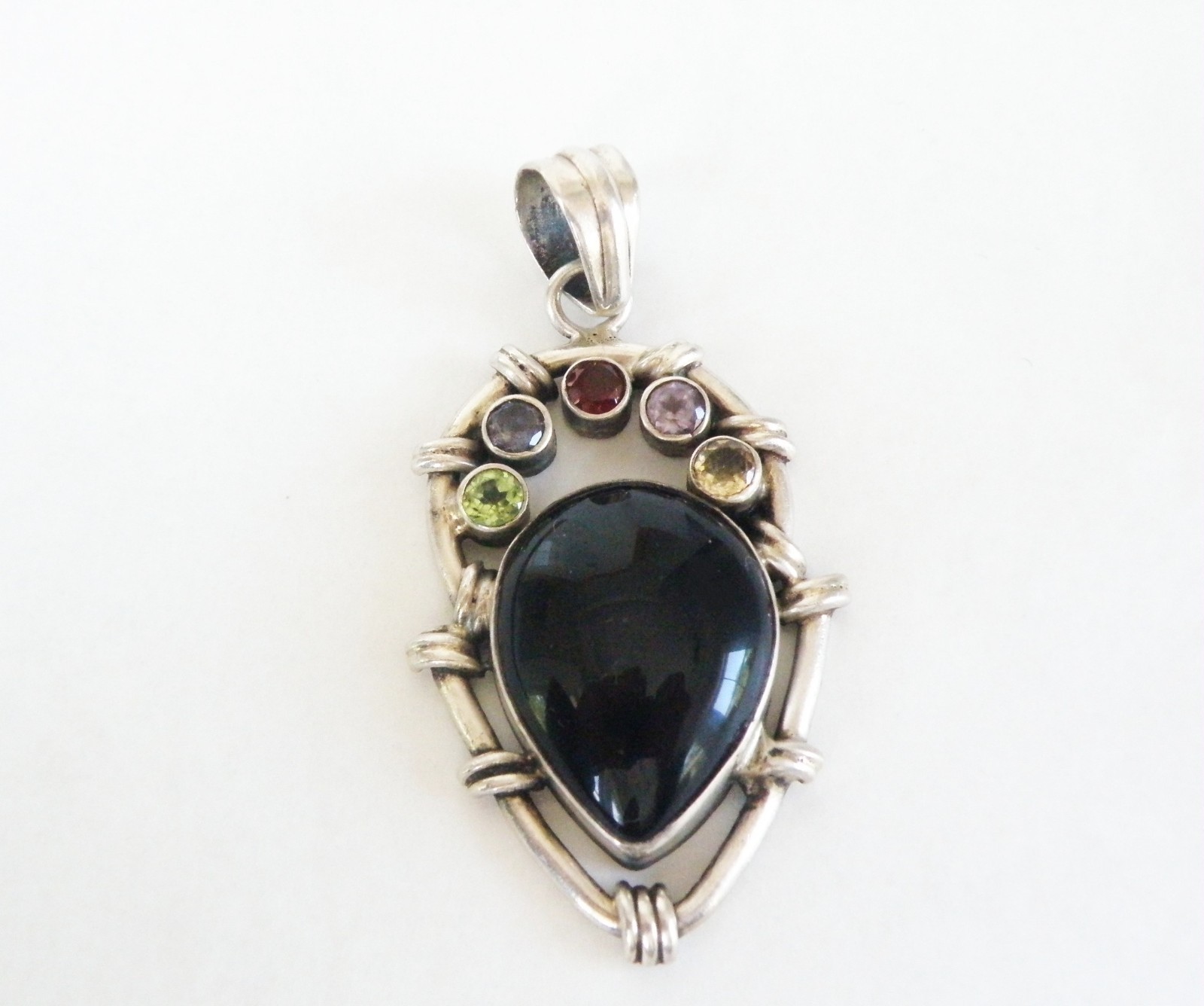Large Sterling Silver 925 Natural Onyx Gemstone Chunky Statement Pendant