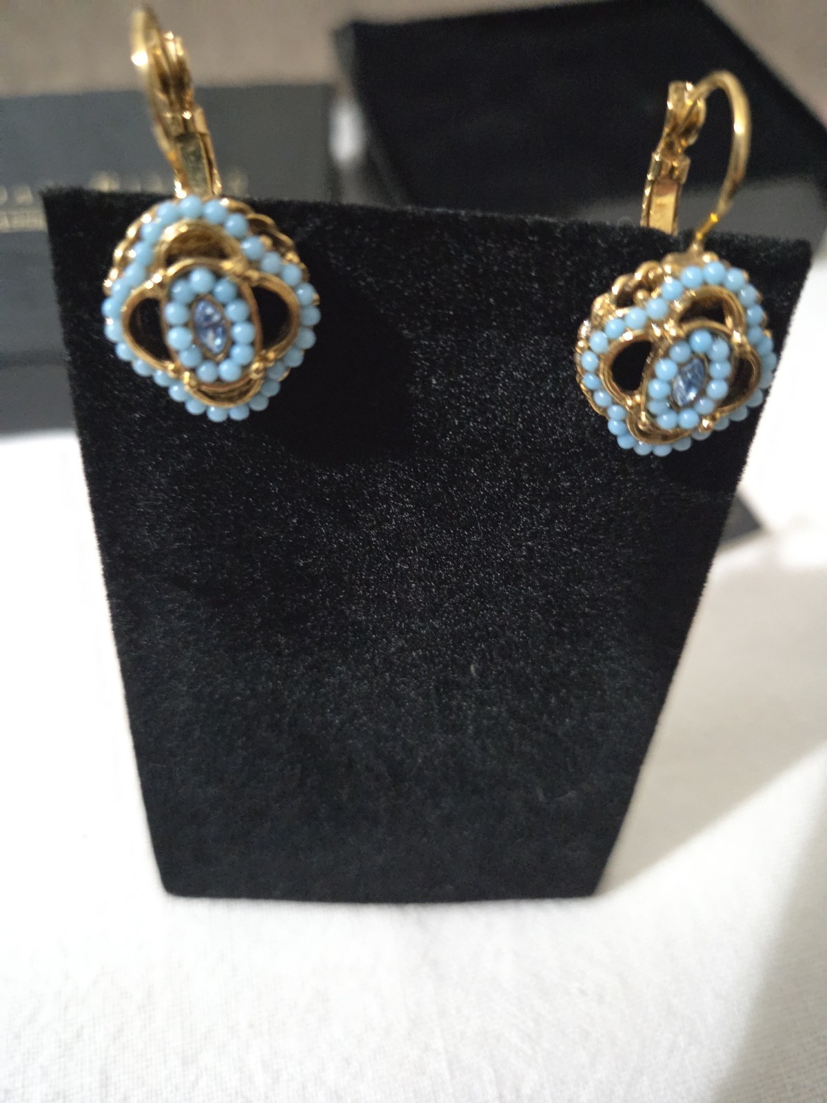 Joan Rivers Classics Collection Leverback Earrings Gold-Tone Blue Rhinestone VTG