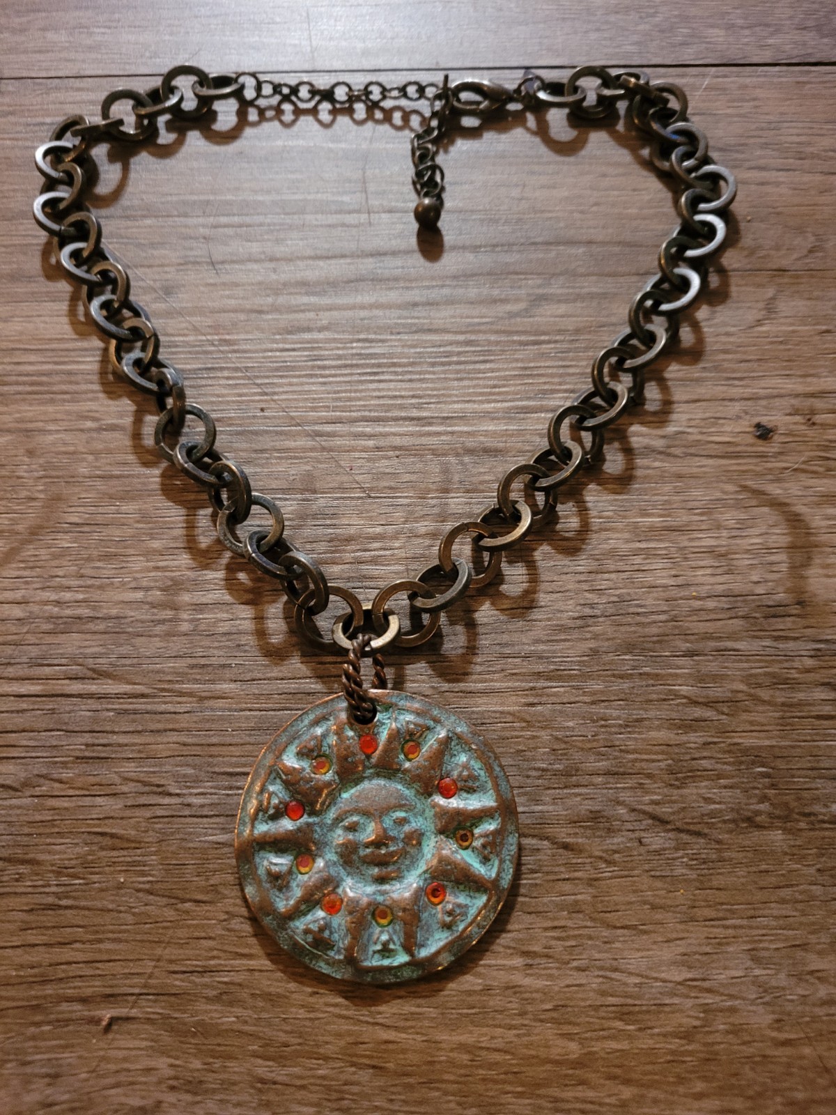 Signed Chicos Aztec Tribal Brutilist Chunky Rolo Brass Chain Unisex Rhinestone