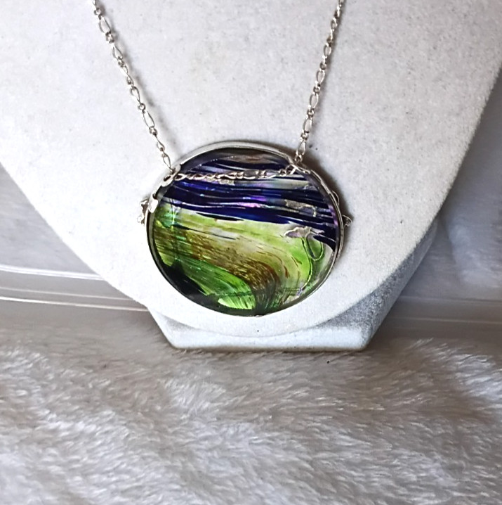 Scottish Pat Cheney/John Ditchfield Woodland Tree Sterling Poured Glass Necklace