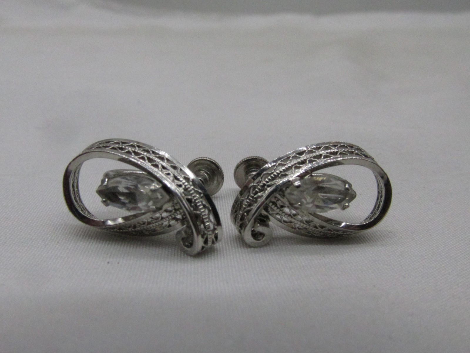 Vintage Ann Lee Sterling Silver Rhinestone Screw Back Earrings .75 x .5″ #813