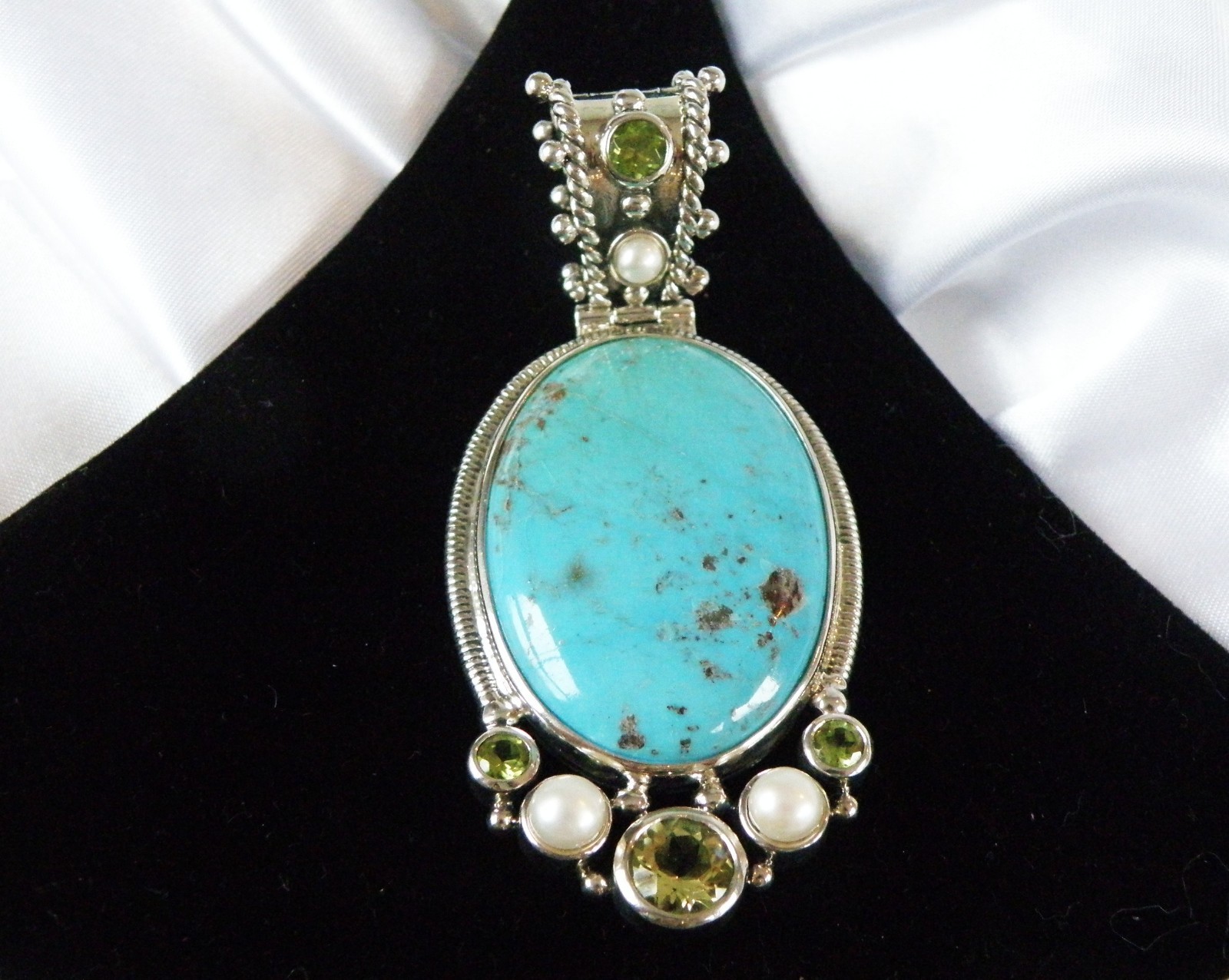 Huge Sterling Silver 925 Turquoise Statement Heavy Enhancer Pendant