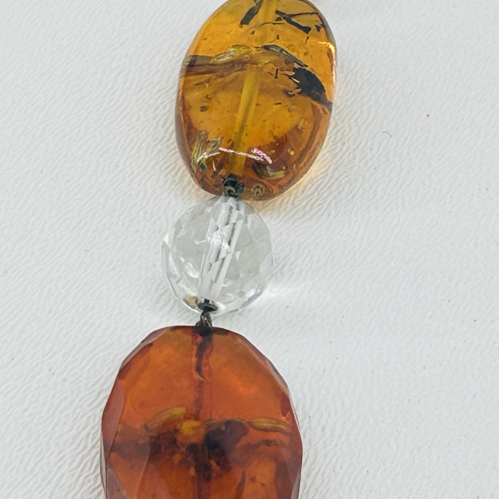 Art Deco Vintage Baltic Amber Honey Cognac Yellow & Clear Glass Necklace 34″