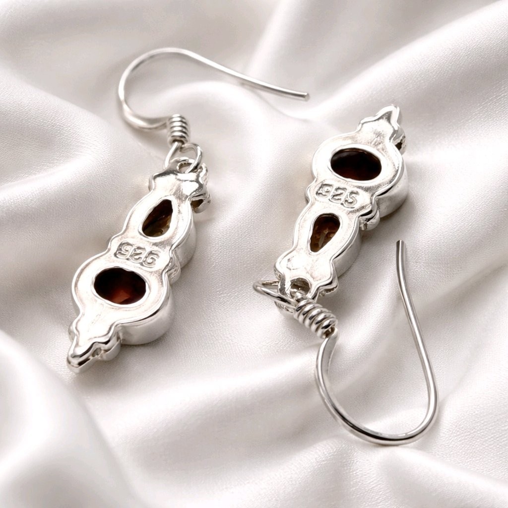 Garnet Earring Sterling Silver Citrine Drop Dangle Boho Multi Stone 925