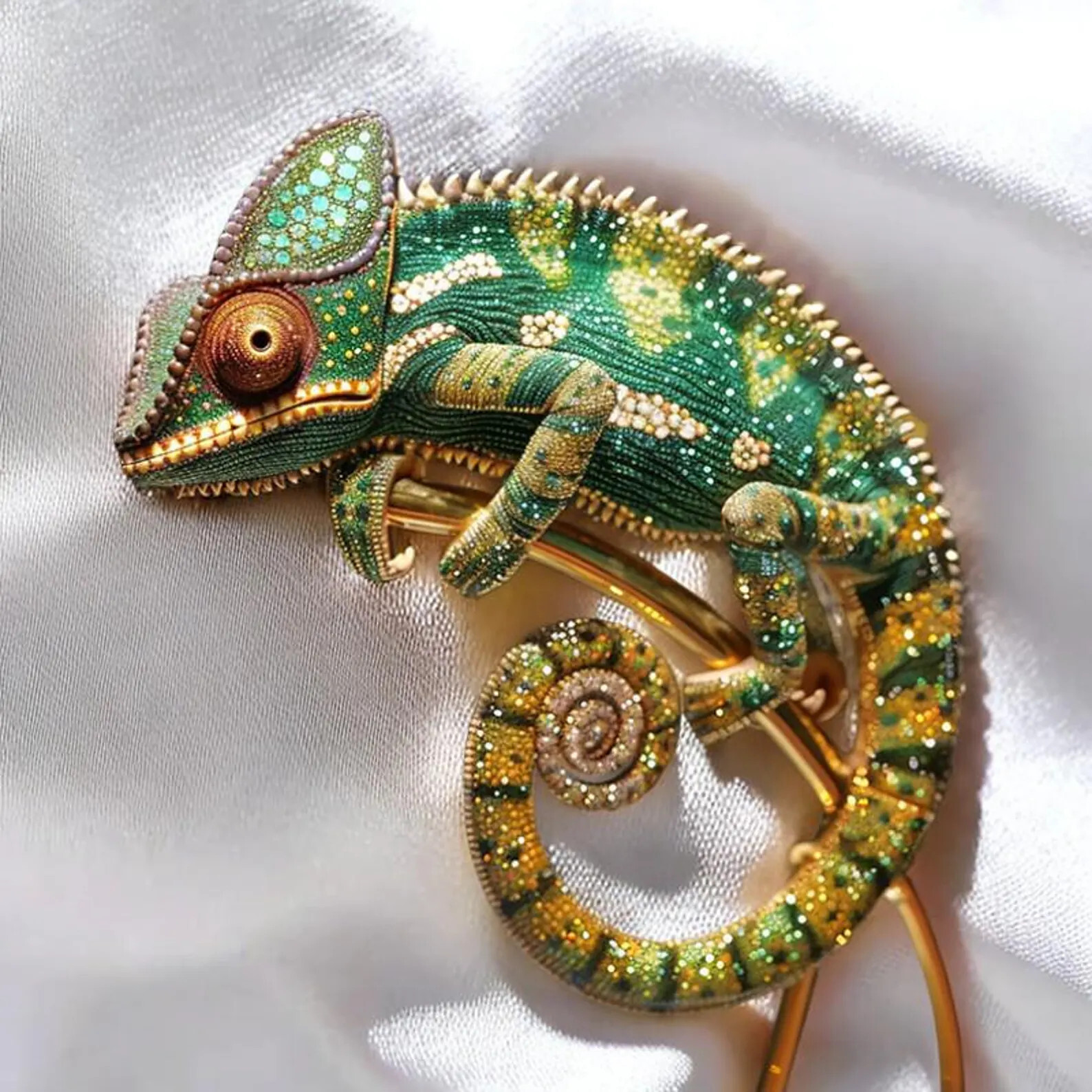 Enamel lizard chameleon brooch, green vintage insect brooch or pendant