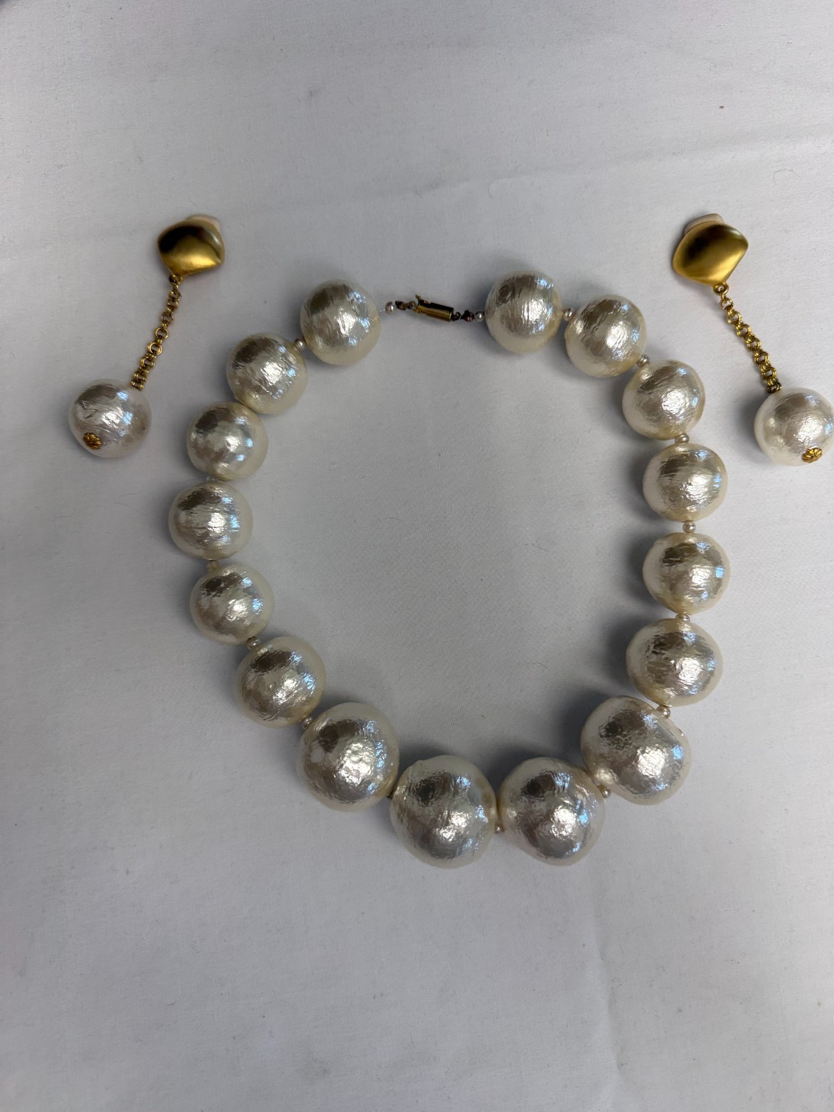 Vintage Chunky Cream Colored Baroque Faux Pearl choker necklace & earings