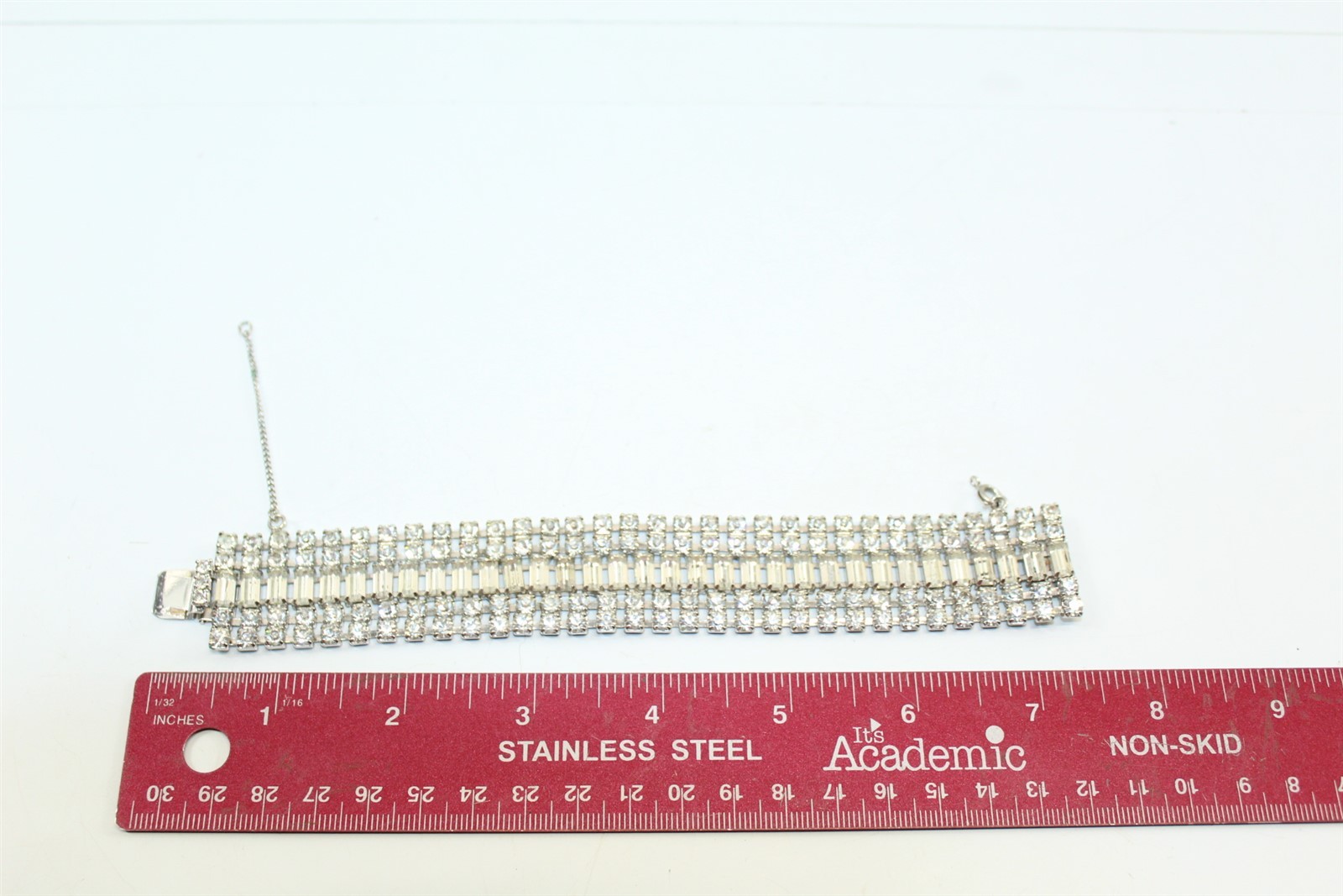 Vintage Tennis Bracelet Silver-tone Alloy With Clear Glass Stones