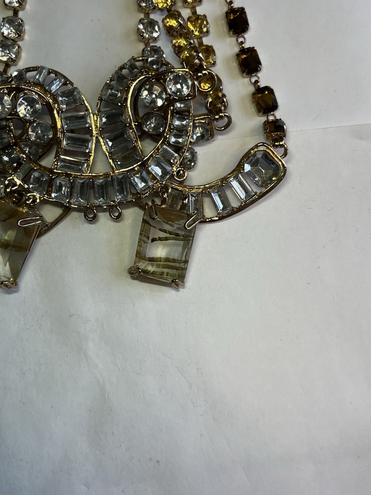 Spectacular Statement Gold Tone Bib Necklace 4 Strand Amber Smokey Clear!!!