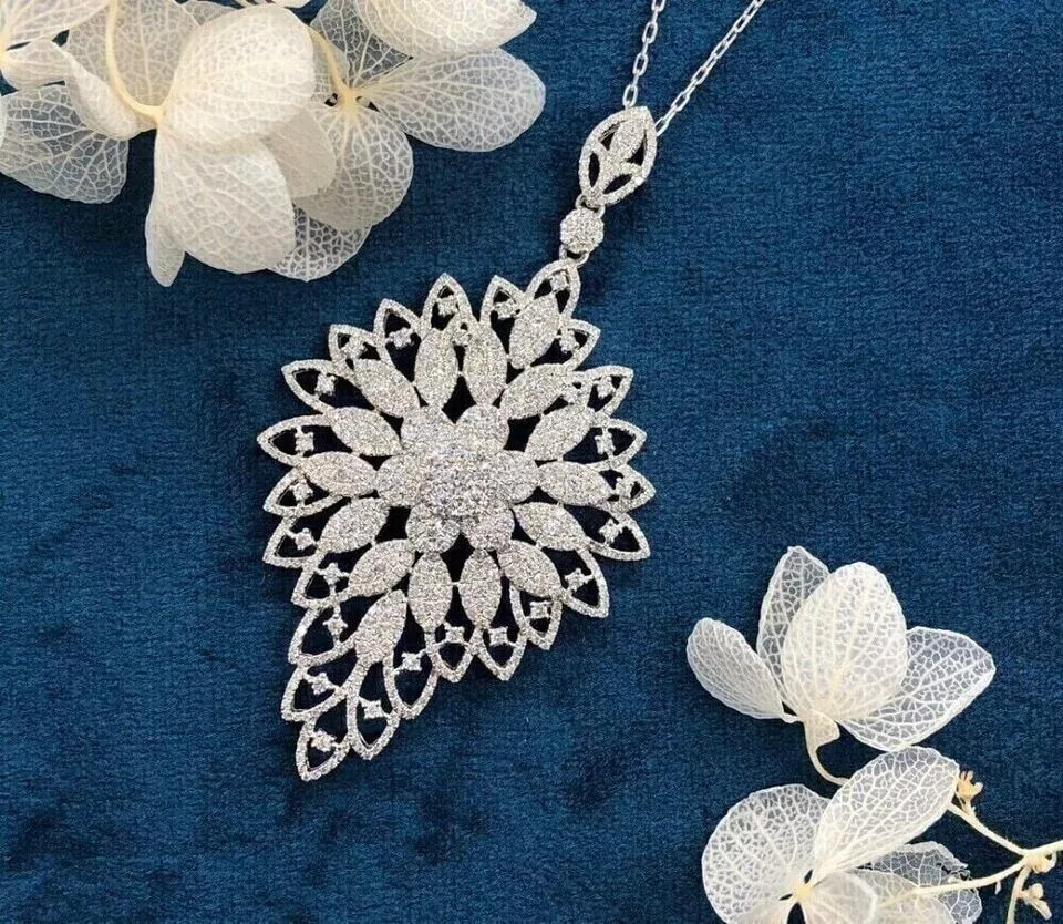 Round Cut Lab Created Diamond Wedding Antique Gift Pendent 14K White Gold Finish