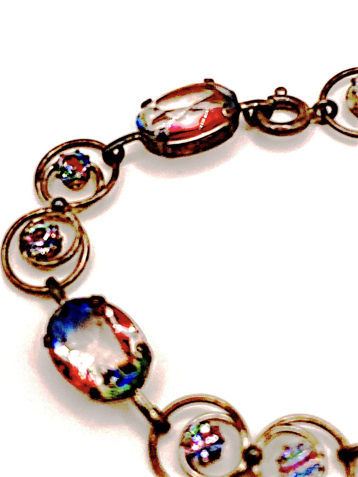 SILVER 835 FEINSTE RHEINKIESEL IRIS RAINBOW GLASS CAB BRACELET & EARRING SET